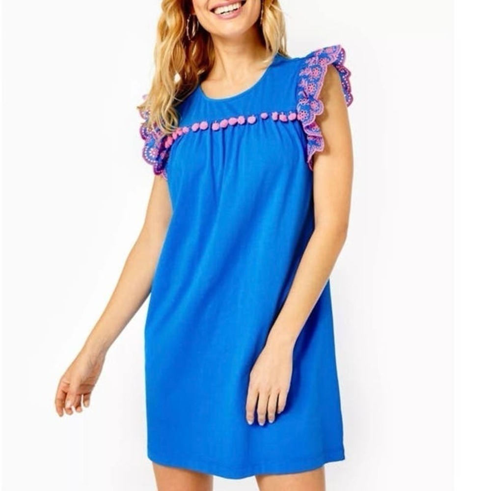 Lilly Putlizer Ave Ruffle Jersey PomPom Lace Ruffle Dress - XS